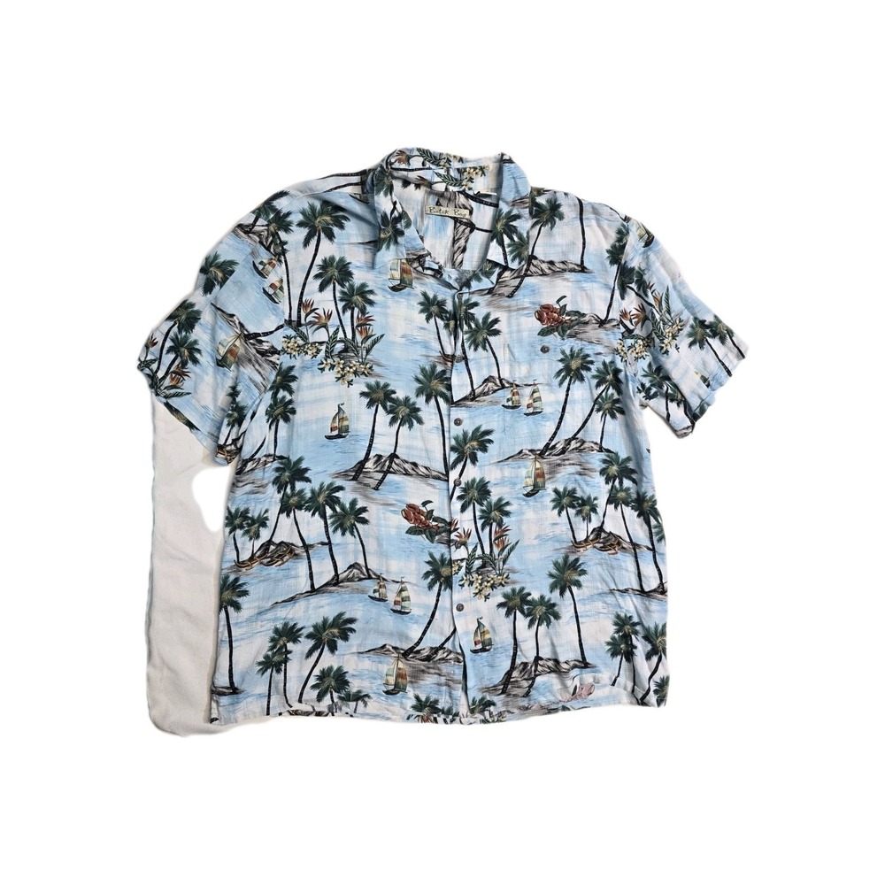 batik bay mens shirt Hawaiian Rayon XXL Palms Print Boats